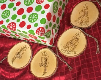 Odin's Wolves & Ravens Yule Ornaments - Ready to Ship - Set of 4 - Viking Yule Tree Decorations - Asatru Ornaments - Viking Gift