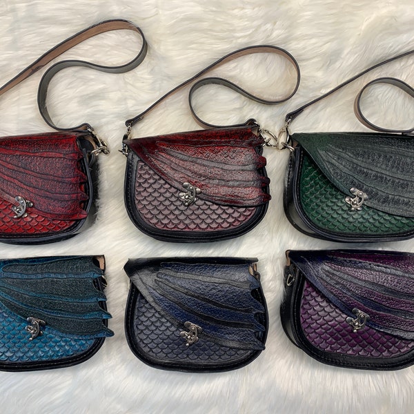 Leather Dragon Wing Purse - Made to Order - Women's Leather Dragon Bag - Dragon Scale Bag - Dragonscale Purse - Medieval Ren Faire