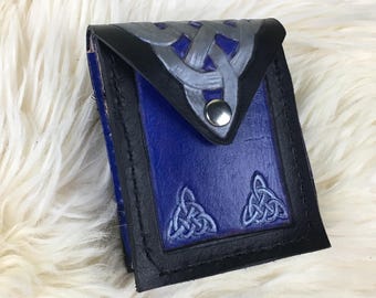Small Leather Belt Pouch - Made to Order - Triangle Knotwork Belt Pouch - Viking Belt Pouch - Hip Bag - Belt Bag - Leather Hip Bag