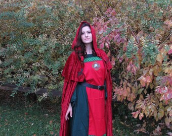 Yule Viking Apron Dress - The Voyager - Scarlet Red Linen Viking Garb - Pagan Holiday Clothing - Viking Costume