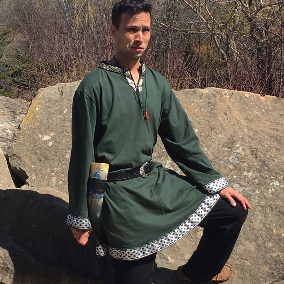 Viking Tunic - The Wanderer - Made to Order - Your Choice Size, Color, & Trim - Keyhole Neckline with Long Sleeves - Viking Clothing