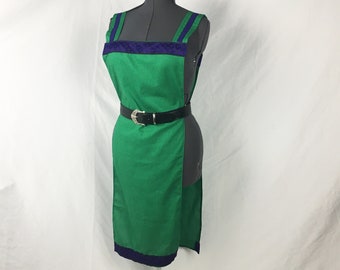 Viking Apron Dress - The Seeker - Kelly Green Linen with Purple Trim - Viking Clothing - Viking Costume - Viking Reenactment