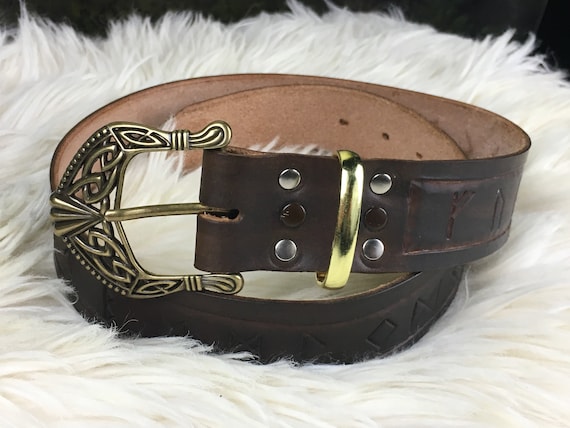Leather Viking Belt Made to Order Your Color Choice With Gold