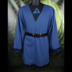 Viking Tunic - The Traveler - Valknut - Small Denim Blue Cotton - Long Sleeves - Viking Garb - Viking Clothing