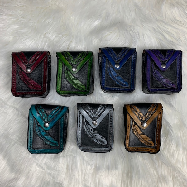 Small Leather Belt Pouch - Made to Order - Feather Belt Pouch - Hip Bag - Belt Bag - Leather Hip Bag - Raven Feather - Eagle Feather