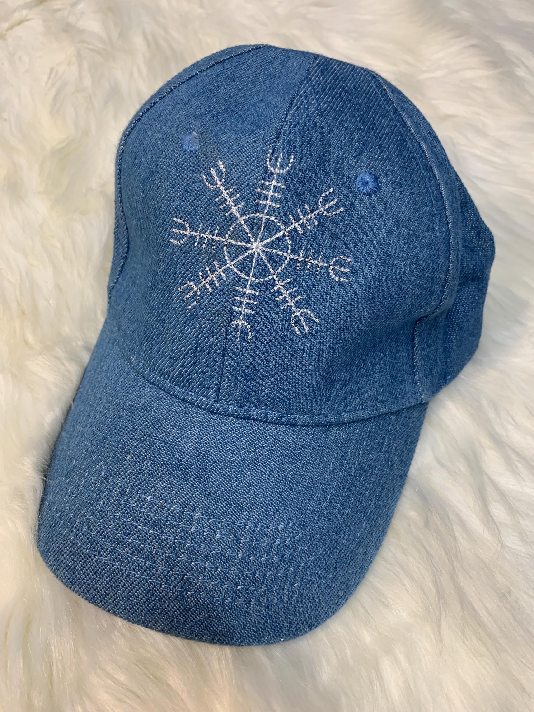 Magic Rune Mat Cap Asatru Rune Cap With Embroidered Helm of Awe - Adjustable One Size Fits ...