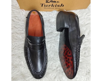 Men's Black Soft Leather Slip-On, Handmade New Design Moccasin Shoes