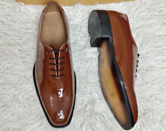 Goodyear Welted Calf Brown Leather Oxford Shoes, Handmade Brogue Shoe