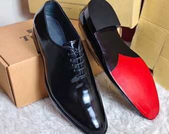 Artisan Crafted Black Calf Leather Red Sole Shoes, Luxury Wedding Gift