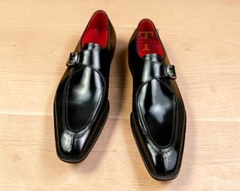 Türkisch Red Bottom Schwarz Leder Oxfords | Handgemachte Monk Strap Schuhe