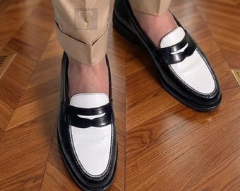 Buy Two Tone Handmade quality Leather Slip on Dress Shoes For Men's