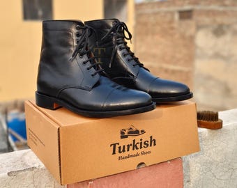 Exklusive schwarze Leder Stiefel, Schnürsenkel Ankle Derby Kleid Super Fine Stiefel
