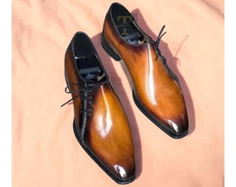 Welted Patina Lederschuhe, Side Laces Whole Cut Schuh für Herren