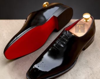Handmade Red Bottom Black Calf Leather Oxford Shoes, Dress Shoes for men's