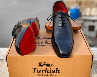 Türkisch Red Bottom Schwarz Oxfords | Handgefertigte Leder Anzug Schuhe, Brogue Herrenschuh