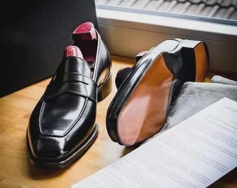 Maßgeschneiderte neue Herren-Oxford-Slipper aus schwarzem Leder, Mokassins, Freizeitschuhe