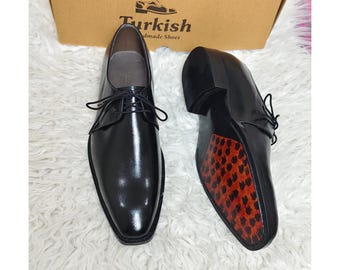 Artisan-made Goodyear Welted Black Soft Leather Derby Whole Cut Shoes