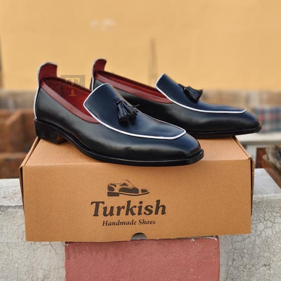 Handmade Italian Black Leather Loafers Men display picture 2
