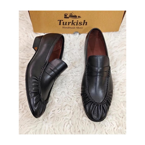 Luxury Men's Loafers Black Soft Leather Slip-On, Handmade Latest Design Dress Shoes