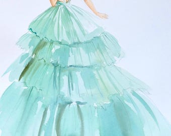 Arte de parede de designer, pintura original em aquarela 12x16”, ilustração de moda, estilo de arte francesa