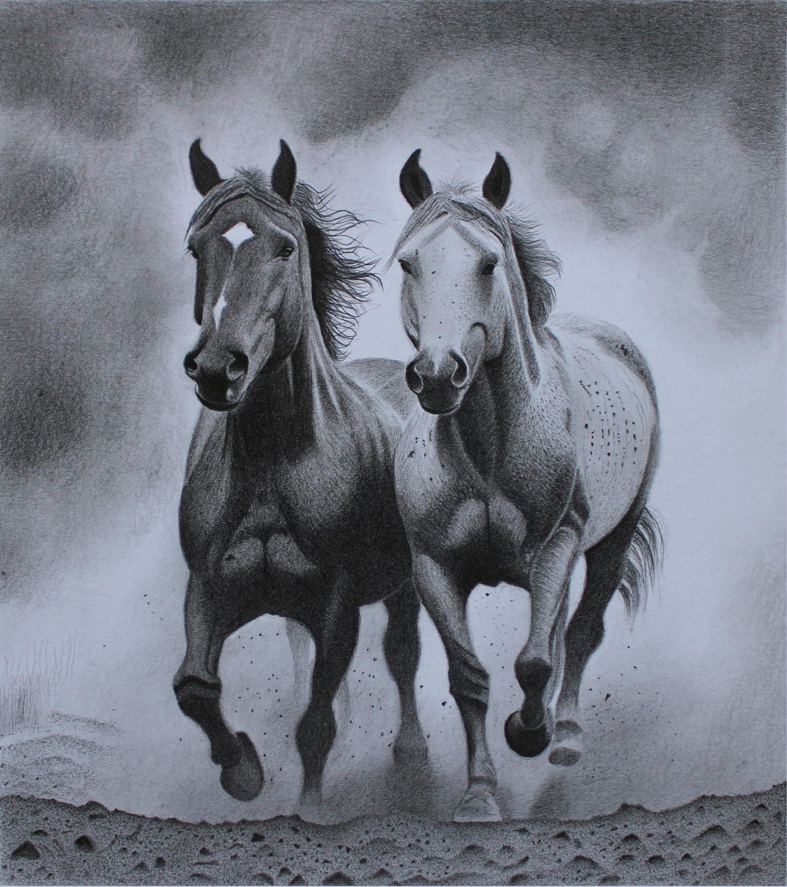 Running Horses Pencil Drawing | Wild Horse Sketch Art Digital Download ...
