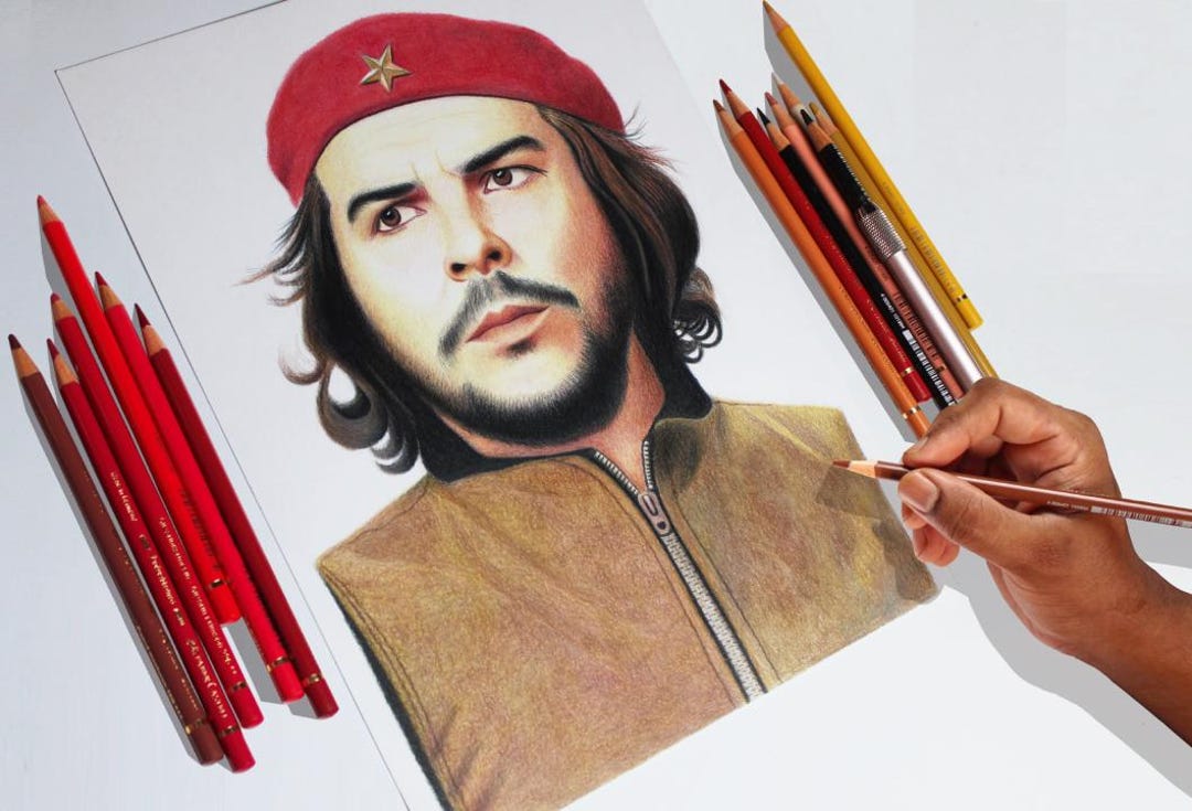 Che Guevara Portrait Art Print, Hand-drawn Color Pencil (digital ...