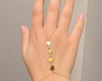 Pulsera de cadena con estrella dorada, pulsera minimalista, delicada joyería dorada para la mano, pulsera de estrella ajustable, regalo para ella.