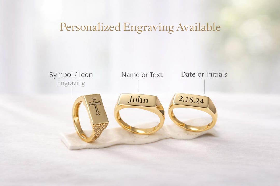 Personalized Gold Signet Ring, Custom Name Date Symbol Engraving ...