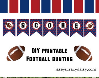 DIY Printable Score Red and Blue Football Bunting- Instant Download