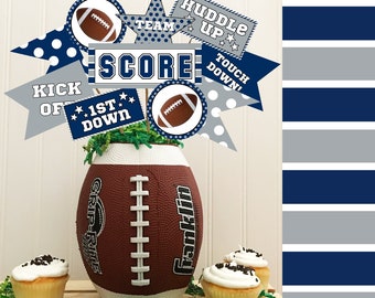 DIY Football Pennant Printables, Blue and Silver, Football Centerpiece, Football Parties, Coaches Gifts, Automatic Download
