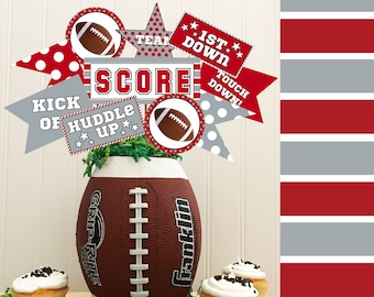 DIY Football Pennant Printables, Red and Silver Party Decor (Automatic Download)