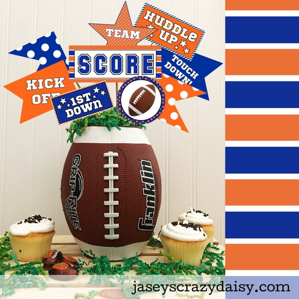 DIY Football Pennant Printables, Blue and Orange, Football Centerpiece, Football Parties, Coaches Gifts, Automatic Download