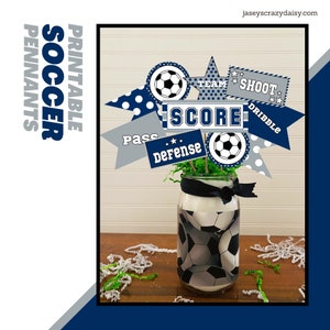 DIY Printable Navy and Silver Soccer Pennants, Party Decor, Centerpieces