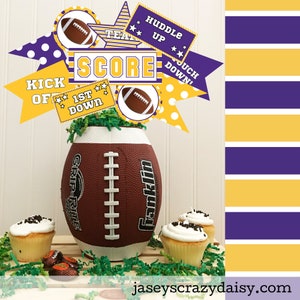 DIY Football Pennant Printables, Purple and Gold, Football Centerpiece, Football Birthdays, Coaches Gifts, Automatic Download