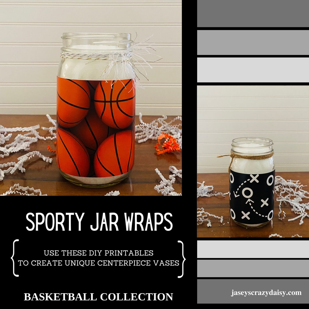 DIY Printable Basketball Jar Wrap, Vase Centerpiece basketballs and X's