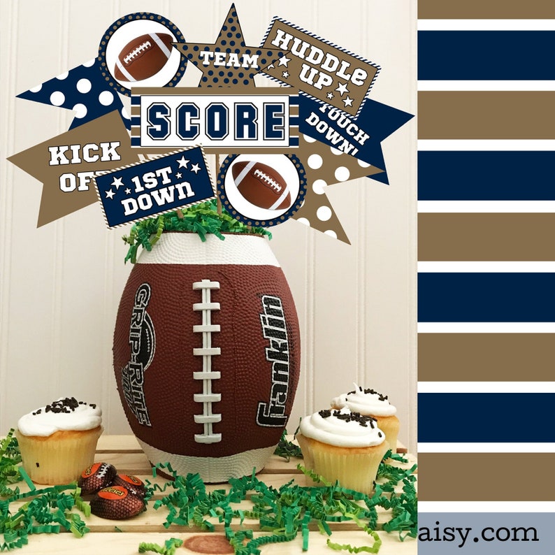 DIY Football Fanion Printables, Navy and Gold, Football Centerpiece, Football Parties, Coaches Gifts, Automatic Download image 1