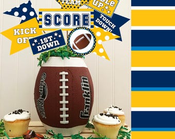 DIY Football Pennant Printables, Blue and Yellow Gold, Football Centerpiece, Football Parties, Coaches Gifts, Automatic Download