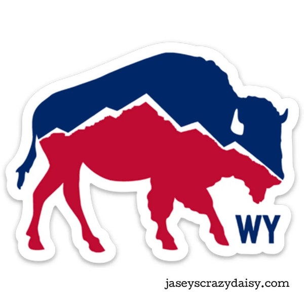 Red White and Blue Wyoming Mountain Buffalo Decal