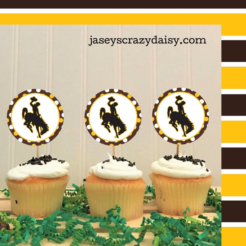 DIY Printable Brown and Gold Wyoming Cowboys Cupcake Toppers Etsy