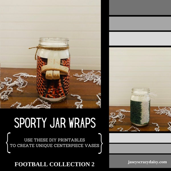 DIY Printable Football Jar Wrap, Vase Centerpiece (Laces and Grass)