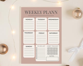 Weekly Planner Printable | Weekly Schedule |Daily Organizer | Instant Download PDF | Letter Size 8.5x11, A4 8.27x11.69| Productivity Templat