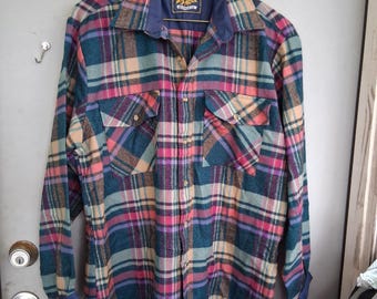 VTG Backpacker Outdoors Flanellhemd Langarm Button Up Plaid L EUC