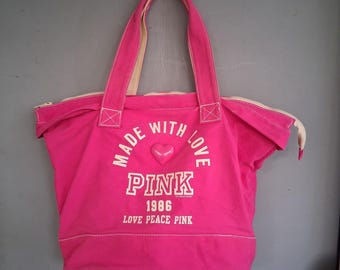 PINK Victoria's Secret Tasche SELTEN HTF Vintage Y2K Herz Anhänger Spellout Weekender
