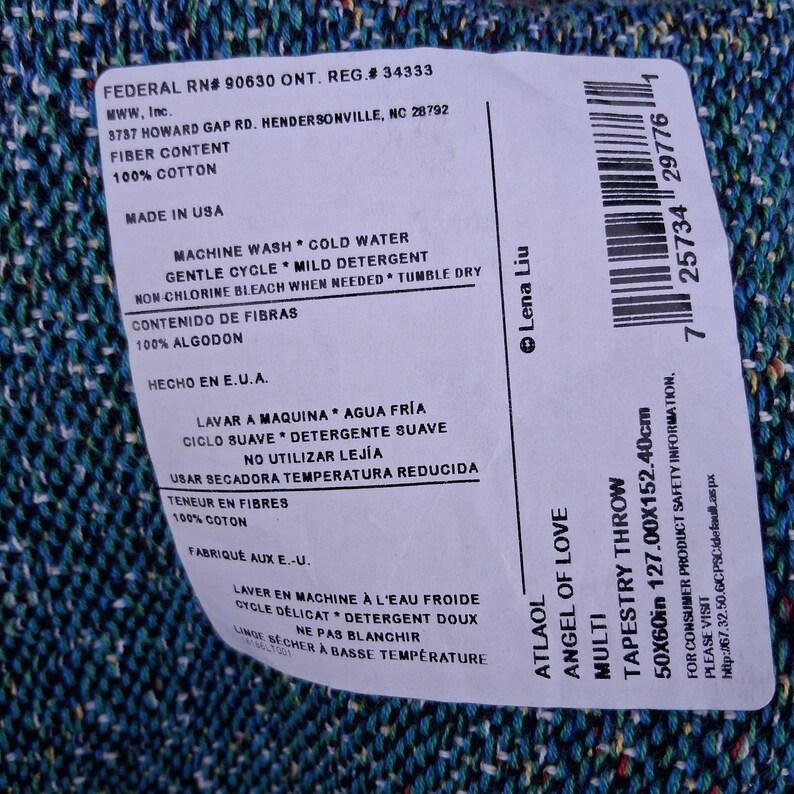 NUOVA CON ETICHETTA Arazzo Vintage Angelo dell'Amore Coperta Lena Lui Cotone USA immagine 8
