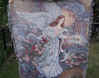 NEU MIT ETIKETT Vintage Engel der Liebe Gobelin Decke Lena Lui Cotton USA