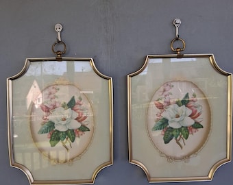 Juego de 2 adornos de pared vintage MCM Turner con estampados florales de E Serton