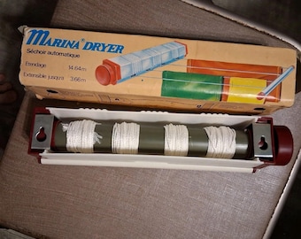 NOS Vintage Marina Trockner Kompakte einziehbare Wäscheleine Kleiderbügel-Upper Camper