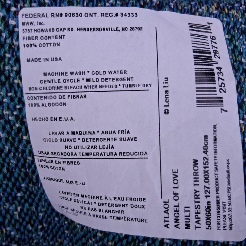 NUOVA CON ETICHETTA Arazzo Vintage Angelo dell'Amore Coperta Lena Lui Cotone USA immagine 9