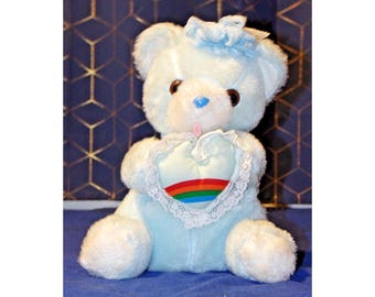 Vtg Commonwealth Regenbogen & Bänder 13 "Himmelblauer Regenbogen-Herzbär 1983