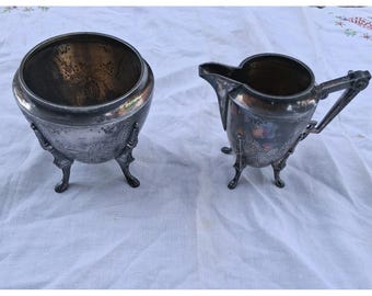 Antike viktorianische Meriden Brittania Lion Footed Creamer Zucker Silberplatte 1877
